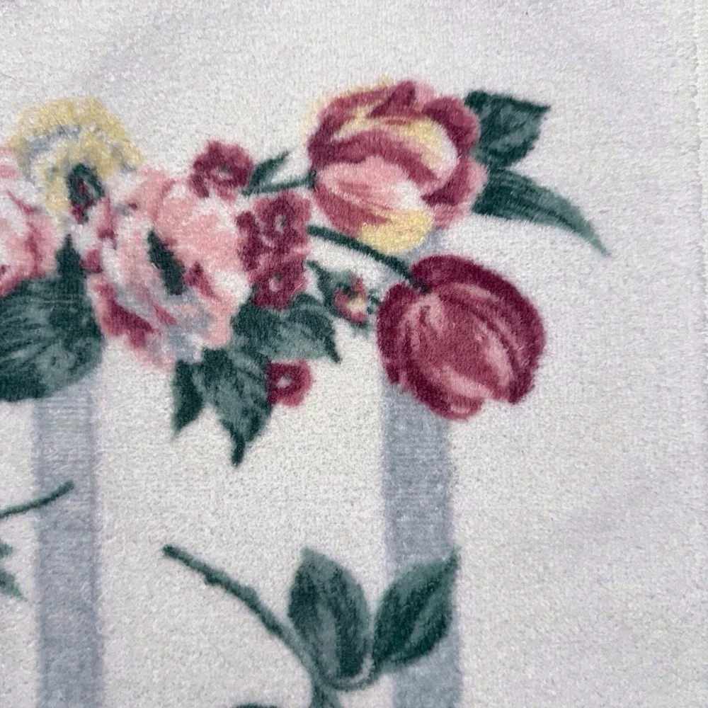 VTG Springmaid Made USA Hand Towel 90s Cottagecore Retro Pink Roses Blue Stripes